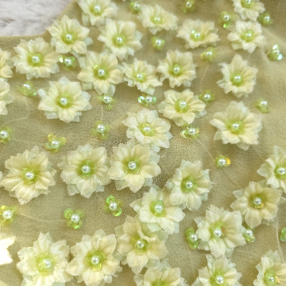 Vintage Cache Fairy Silk Florets Beaded Assymetrical Hem Midi Slip Dress - Picture 5 of 11